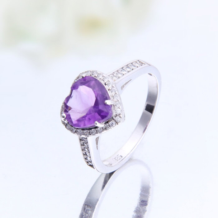 Amethyst Heart Silberring