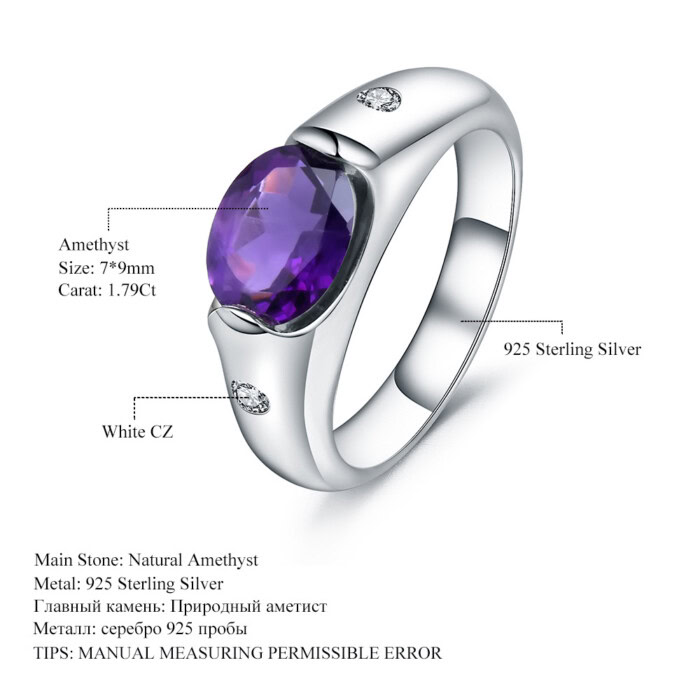 Natürlicher Edelstein Große Amethyst silbernen ring damen mit stein