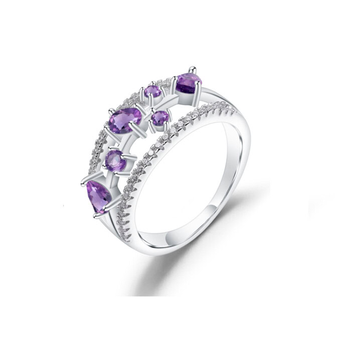 silbernen ring damen mit stein Naturamethyst