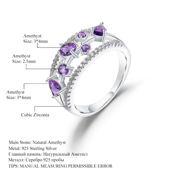 silbernen ring damen mit steinNaturamethyst