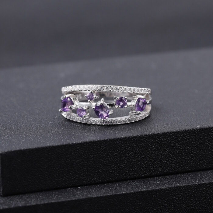 silbernen ring damen mit steinNaturamethyst