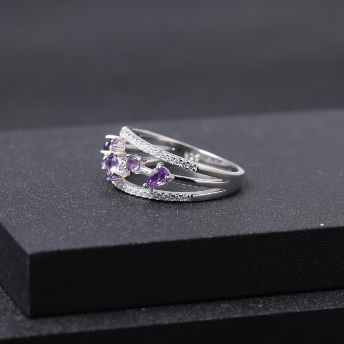 silbernen ring damen mit steinNaturamethyst