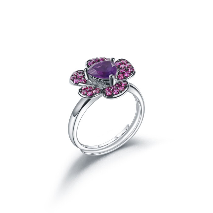 Silber ring Blumen mit Amethyst