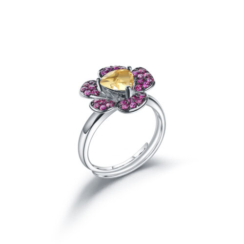 Silber ring Blumen mit Citrin