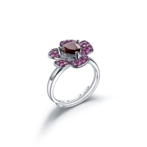 Silber ring Blumenmit Amethyst