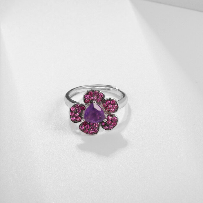 Silber ring Blumen mit Amethyst