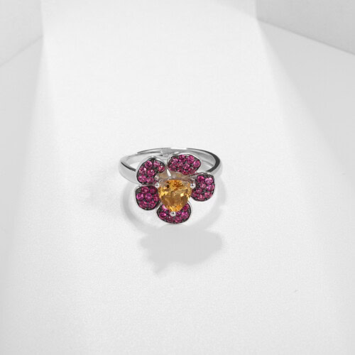 Silber ring Blumen mit Citrin