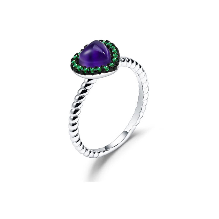 Herz Silber ring mit Naturamethyst