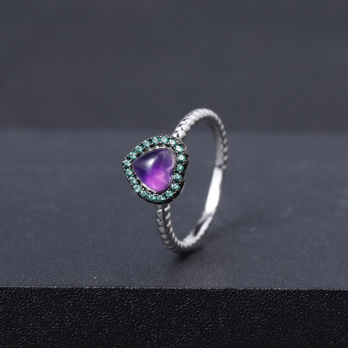 Herz Silber ring mit Naturamethyst