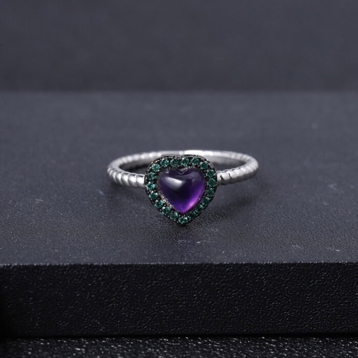 Herz Silber ring mit Naturamethyst