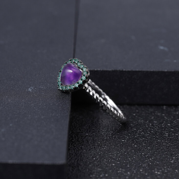 Herz Silber ring mit Naturamethyst