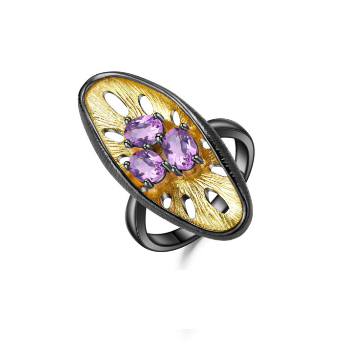 Schwarz damen Ring mit Amethyst