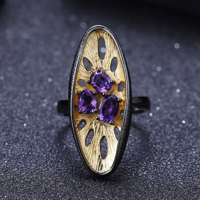 Schwarz damen Ring mit Amethyst