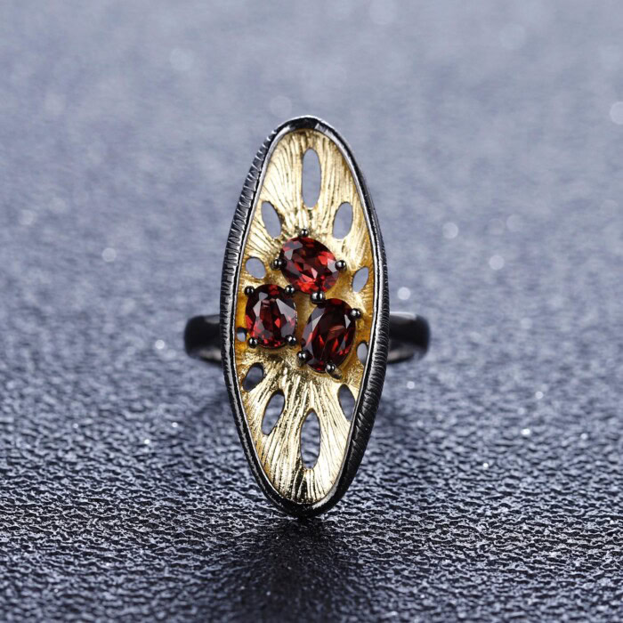 Schwarz damen Ring mit Granat