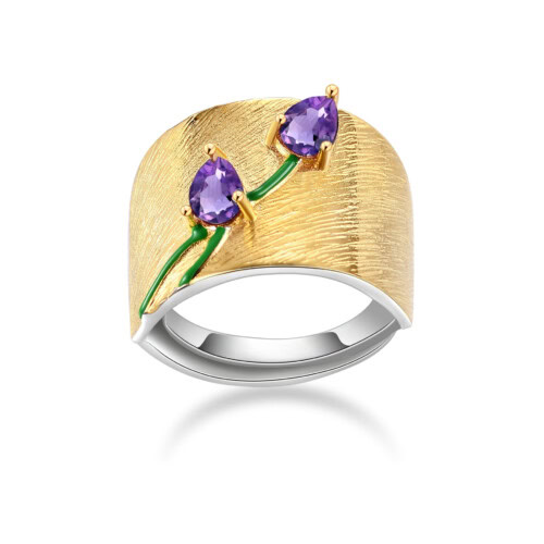 Breit Amethyst ring Gold damen