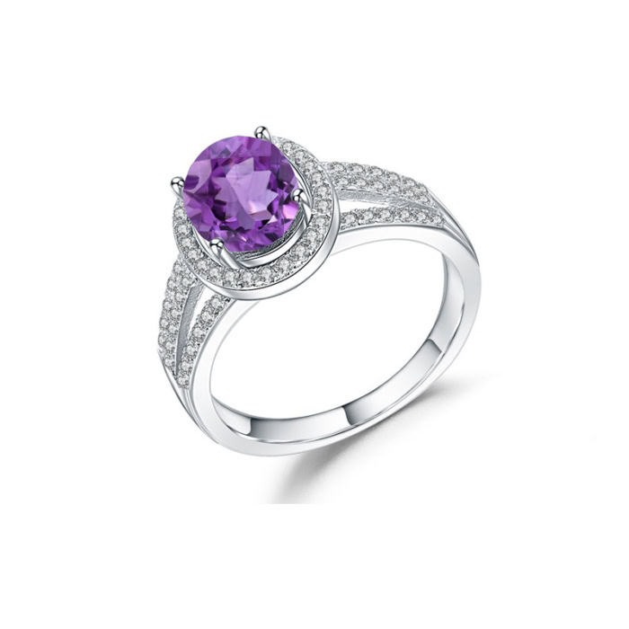 Damen Ring mit Oval Amethyst