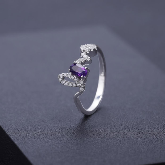 Promise Damen Silber Amethyst ring mit Buchstaben LOVE