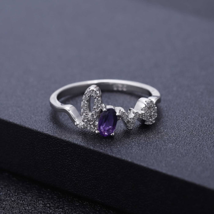 Promise Damen Silber Amethyst ring mit Buchstaben LOVE