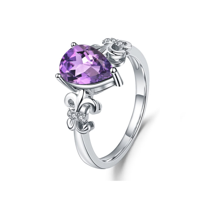 damen 925er Silber Ring mit Tropfen Amethyst