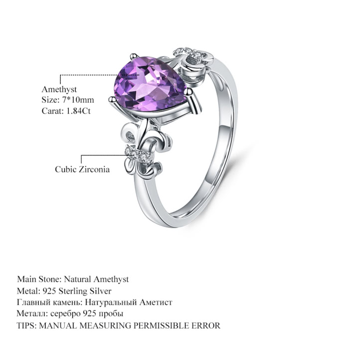 damen 925er Silber Ring mit Tropfen Amethyst