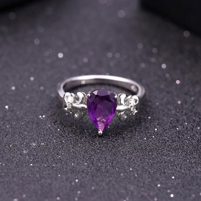 damen 925er Silber Ring mit Tropfen Amethyst