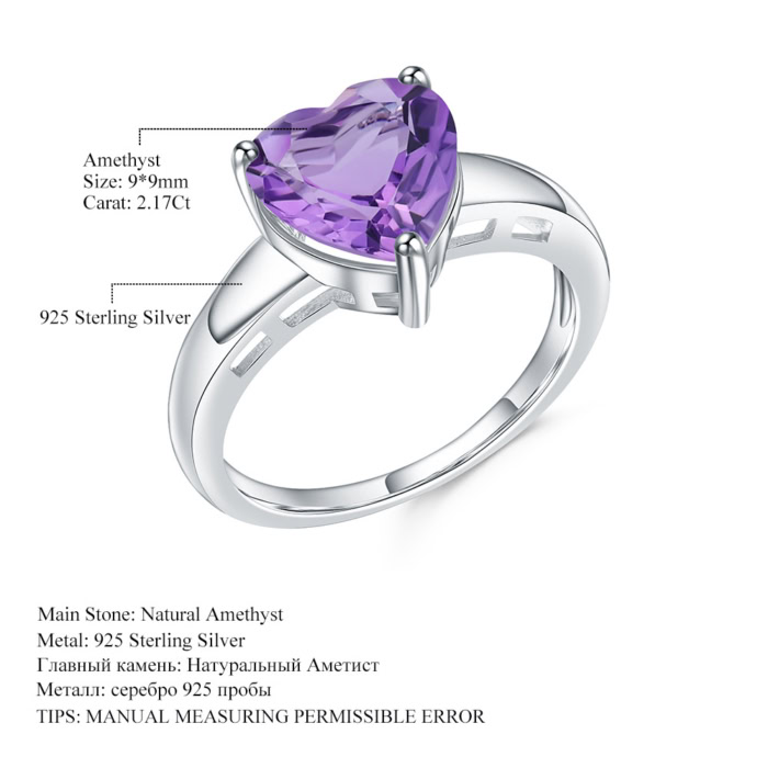 damen 925er Silber Promise Ring mit Herz Amethyst