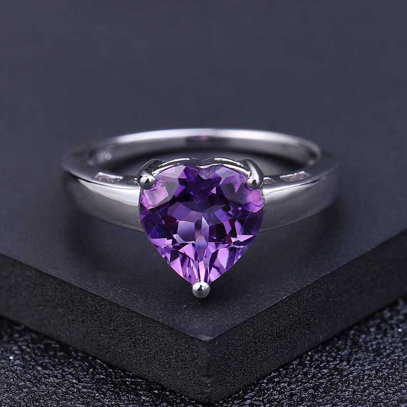 damen 925er Silber Promise Ring mit Herz Amethyst