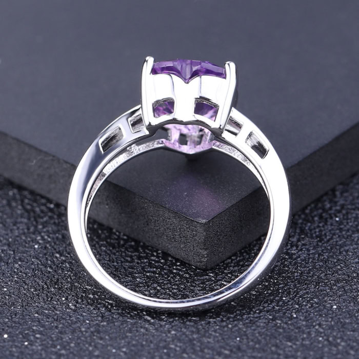 damen 925er Silber Promise Ring mit Herz Amethyst