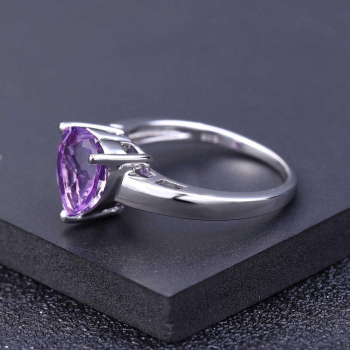 damen 925er Silber Promise Ring mit Herz Amethyst