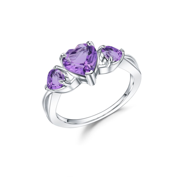 herz ring silber damen mit 3 Amethyst