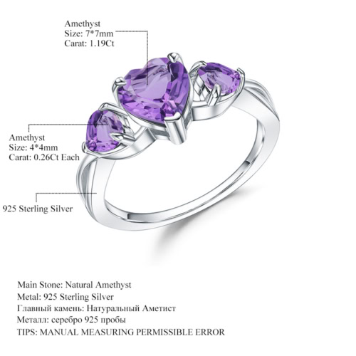 herz ring silber damen mit 3 Amethyst