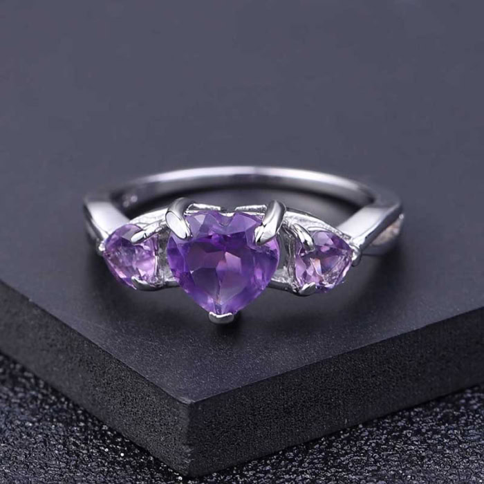 herz ring silber damen mit 3 Amethyst