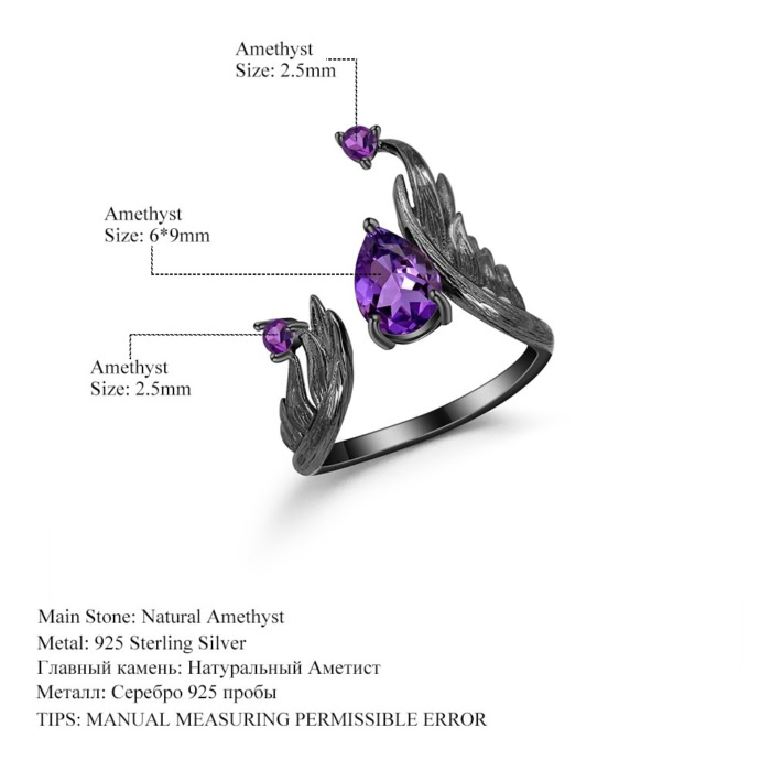 damen Vintage Ring schwarz mit Amethyst