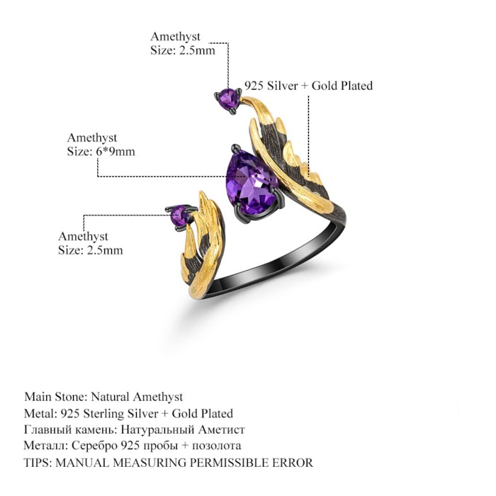 damen Vintage Ring schwarz mit Amethyst