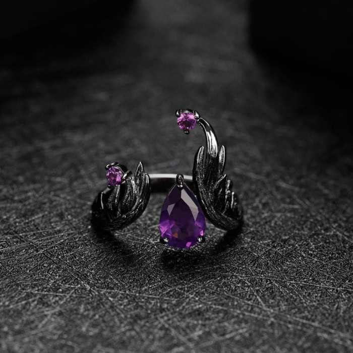 damen Vintage Ring schwarz mit Amethyst