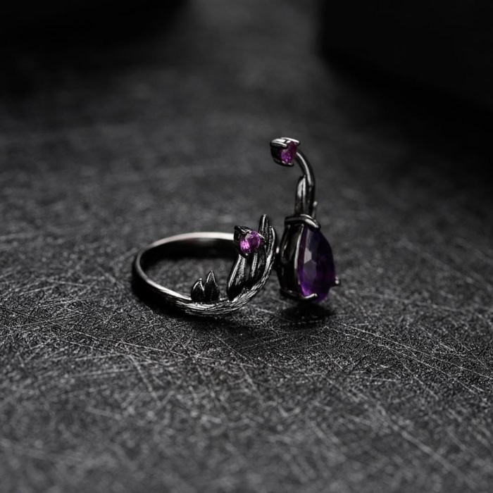 damen Vintage Ring schwarz mit Amethyst