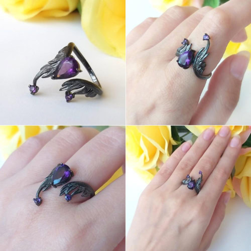 damen Vintage Ring schwarz mit Amethyst