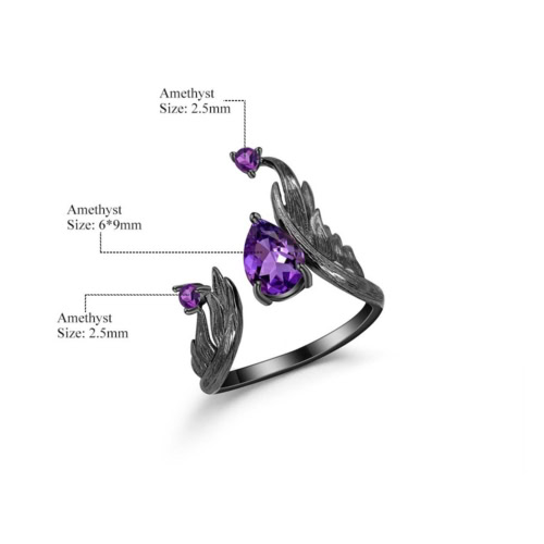 damen Vintage Ring schwarz mit Amethyst