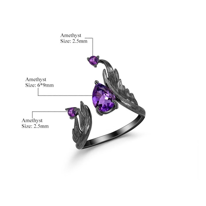 damen Vintage Ring schwarz mit Amethyst