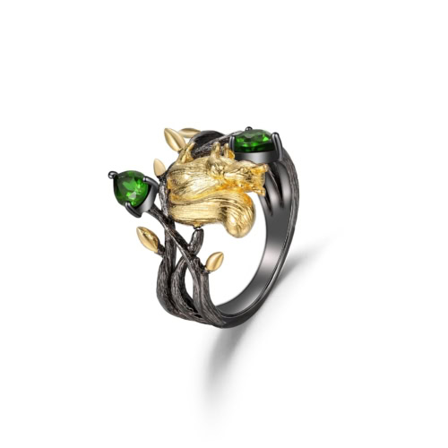 Eichhörnchen Ring Schwarz damen mit Diopside