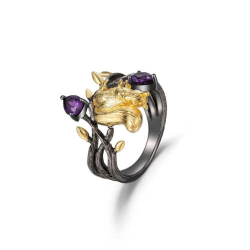 Eichhörnchen Ring Schwarz damen mit Amethyst