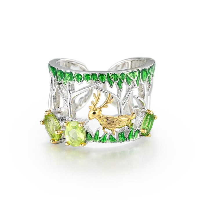 breite Hirsch Ring silber damen mit Peridot