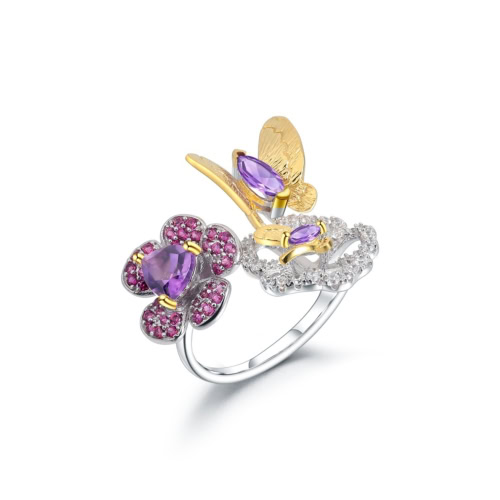 Schmetterling blume Ring silber damen mit Amethyst