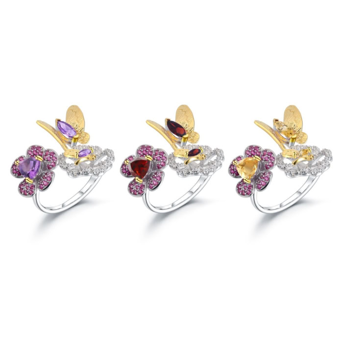 Schmetterling blume Ring silber damen mit Amethyst