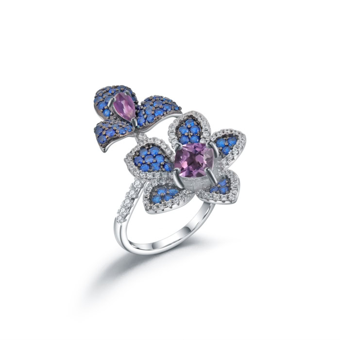 Blumen Ring silber damen mit Natürlicher Amethyst