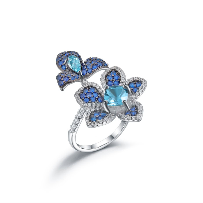 Blumen Ring silber damen mit Natürlicher Topas