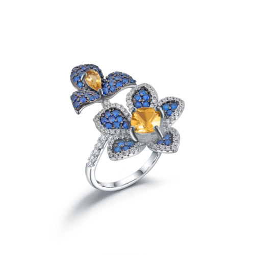 Blumen Ring silber damen mit Natürlicher Citrin