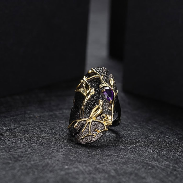 Schild Ring silber Damen mit Amethyst