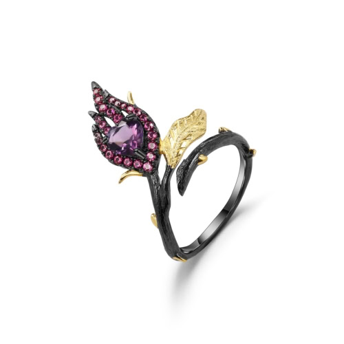 Floral Ring Schwarz damen mit Amethyst