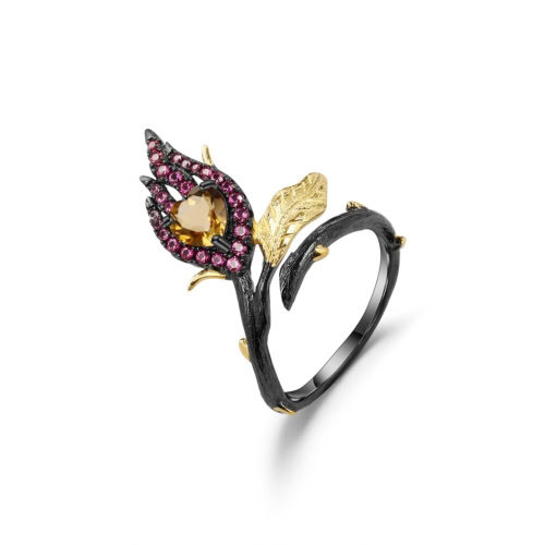 Floral Ring Schwarz damen mit Citrin